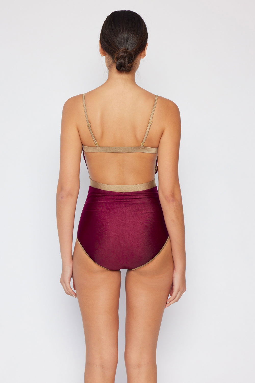 Marina West Swim Wave Break Contrast Trim One-Piece in Wine - Heritage Couture