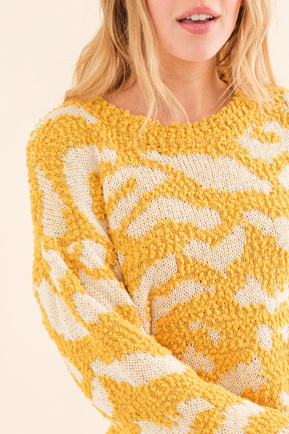And The Why Full Size Textured Pattern Contrast Sweater - Heritage Couture