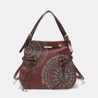 Nicole Lee USA Side Braided Tassel Inlaid Rhinestone Embroidery Hobo Bag - Heritage Couture