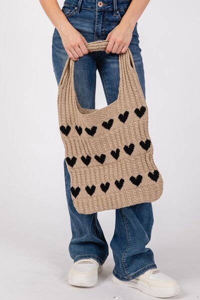 Fame Contrast Heart Crochet Tote Bag - Heritage Couture