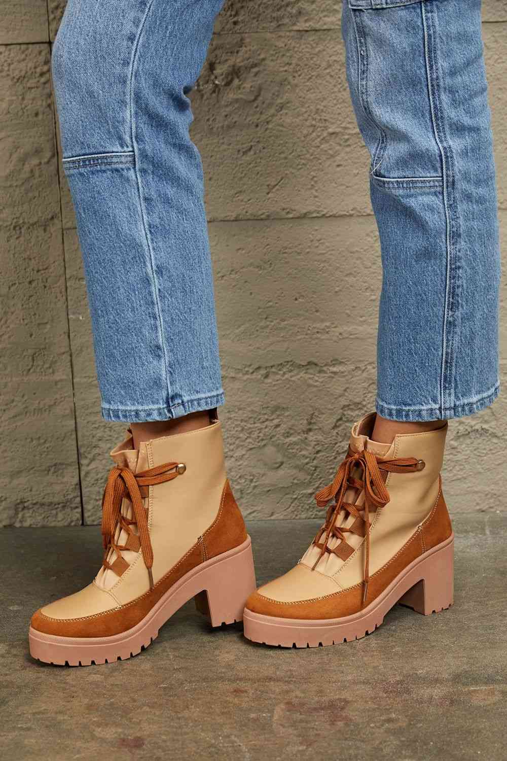East Lion Corp Lace Up Lug Booties - Heritage Couture