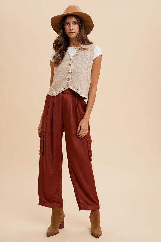 Annie Wear Wide Leg Cargo Satin Pants - Heritage Couture