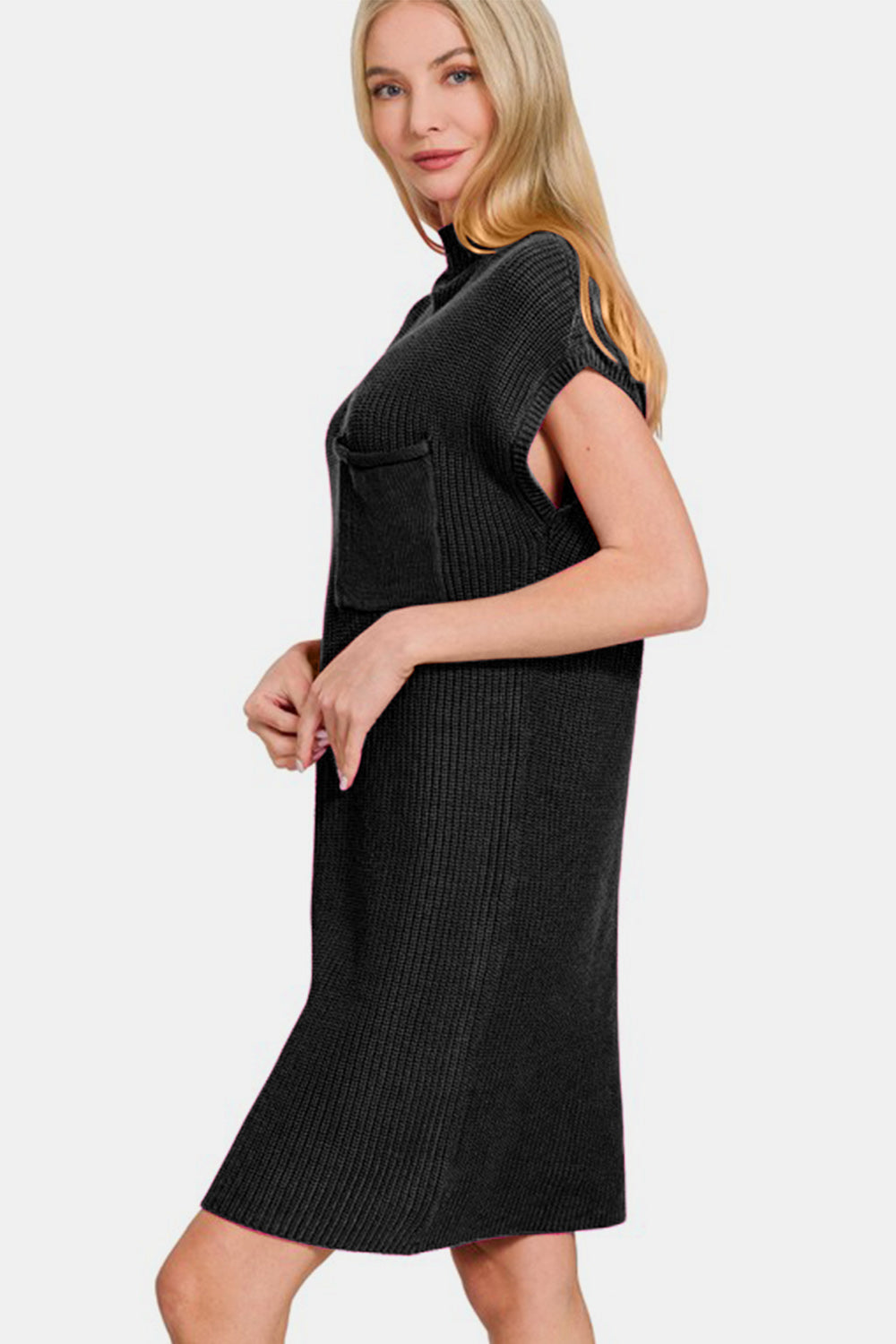 Zenana Mock Neck Short Sleeve Sweater Dress - Heritage Couture