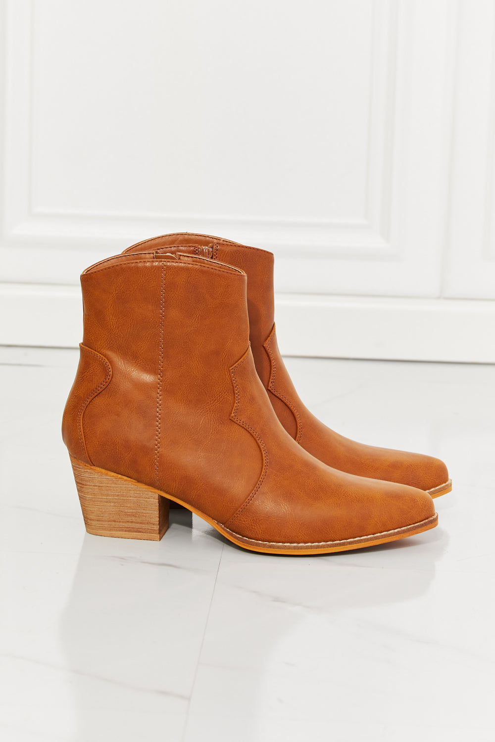 MMShoes Watertower Town Faux Leather Western Ankle Boots in Ochre - Heritage Couture
