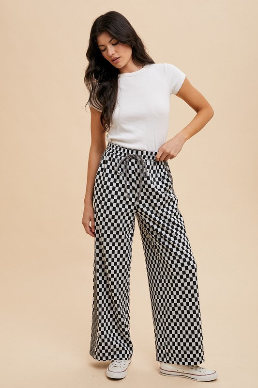 Annie Wear Drawstring Checkered Wide Leg Pants - Heritage Couture
