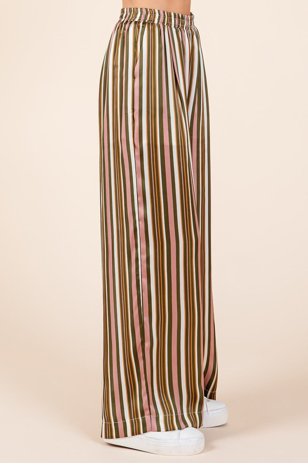 Mittoshop Striped Satin Elastic Waist Wide Leg Pants - Heritage Couture