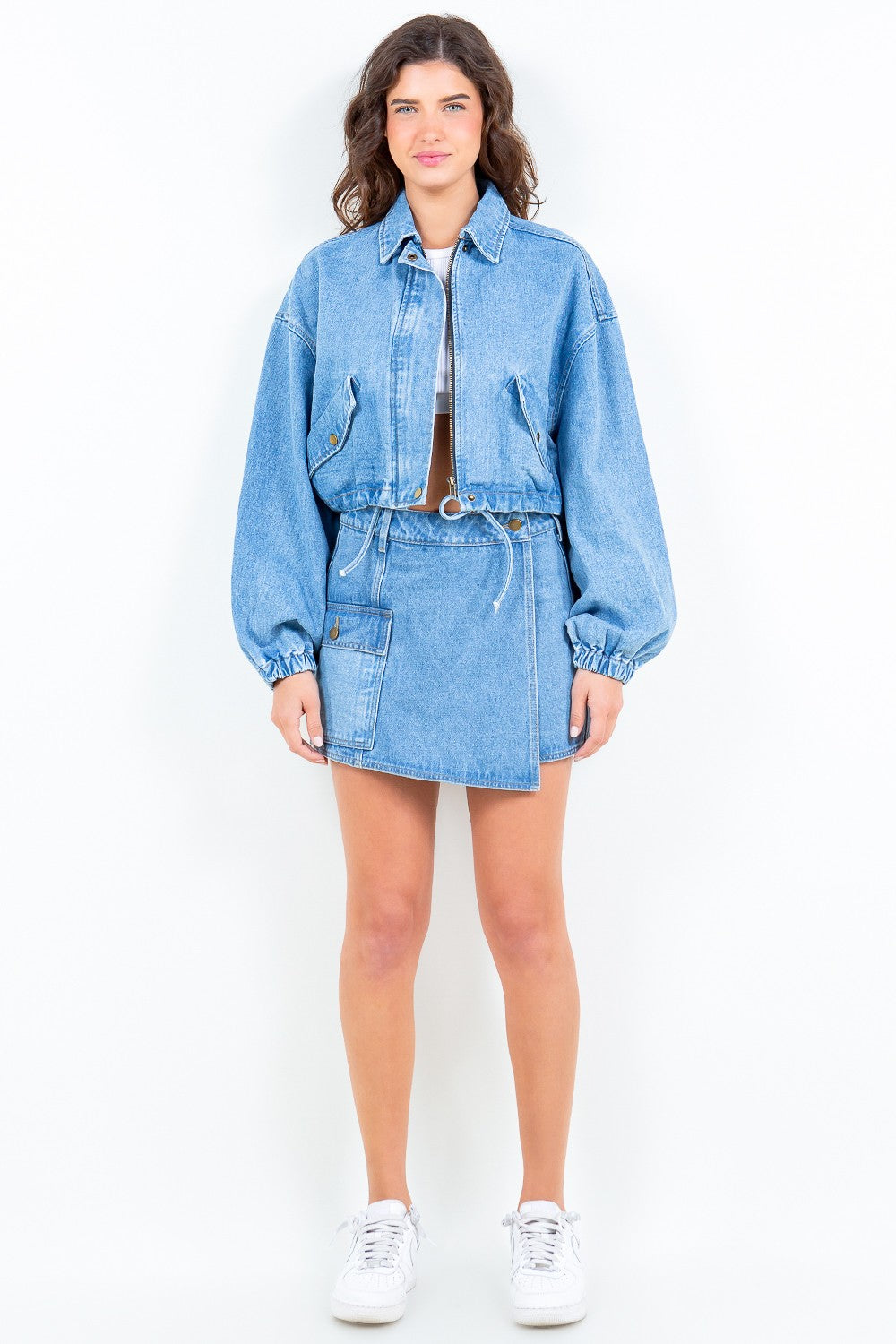American Bazi Drawstring Waist Crop Denim Jacket - Heritage Couture
