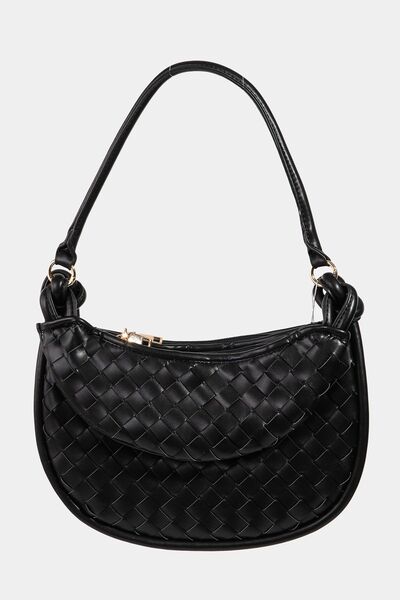 Fame PU Leather Basket Weave Half Moon Bag - Heritage Couture
