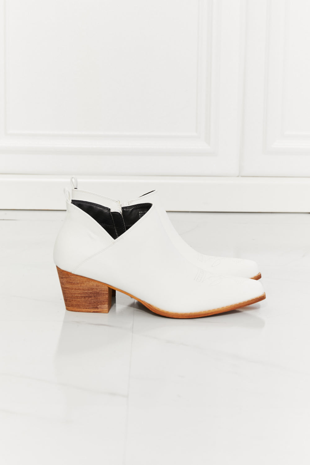 MMShoes Trust Yourself Embroidered Crossover Cowboy Bootie in White - Heritage Couture