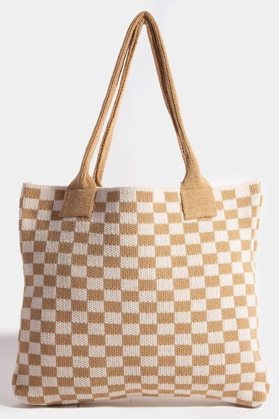 Fame Checkered Pattern Tote Bag - Heritage Couture