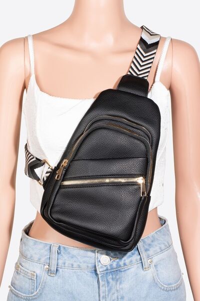 Fame PU Leather Chevron Strap Crossbody Bag - Heritage Couture