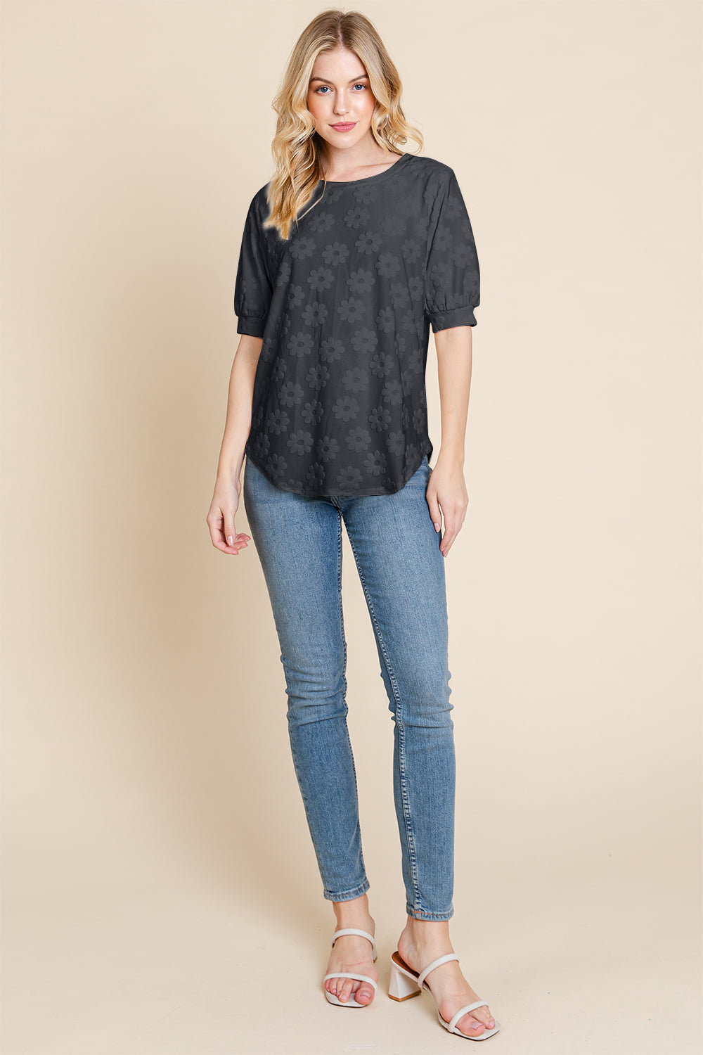 BOMBOM Textured Floral Pattern Top - Heritage Couture
