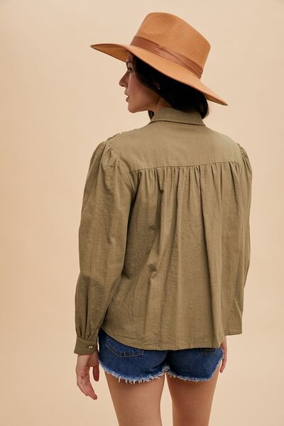 Annie Wear Smocked Front Long Sleeve Babydoll Blouse - Heritage Couture