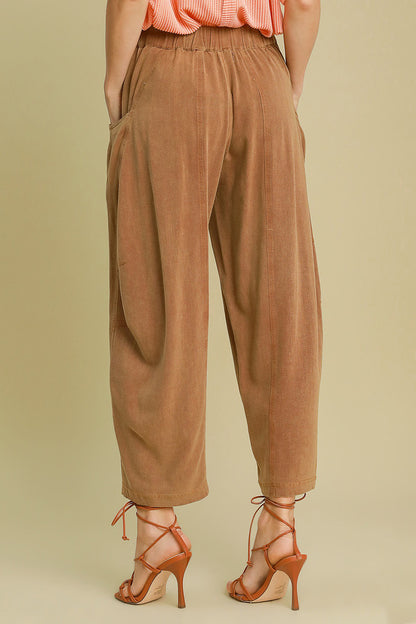 Umgee Elastic Waist Baggy Fit Pants with Pockets - Heritage Couture  