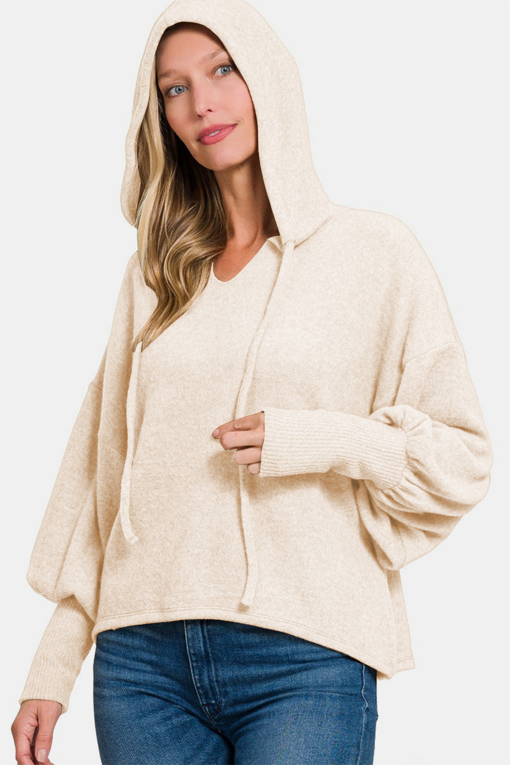 Zenana Brushed Hacci Drop Shoulder Cropped Hoodie - Heritage Couture  