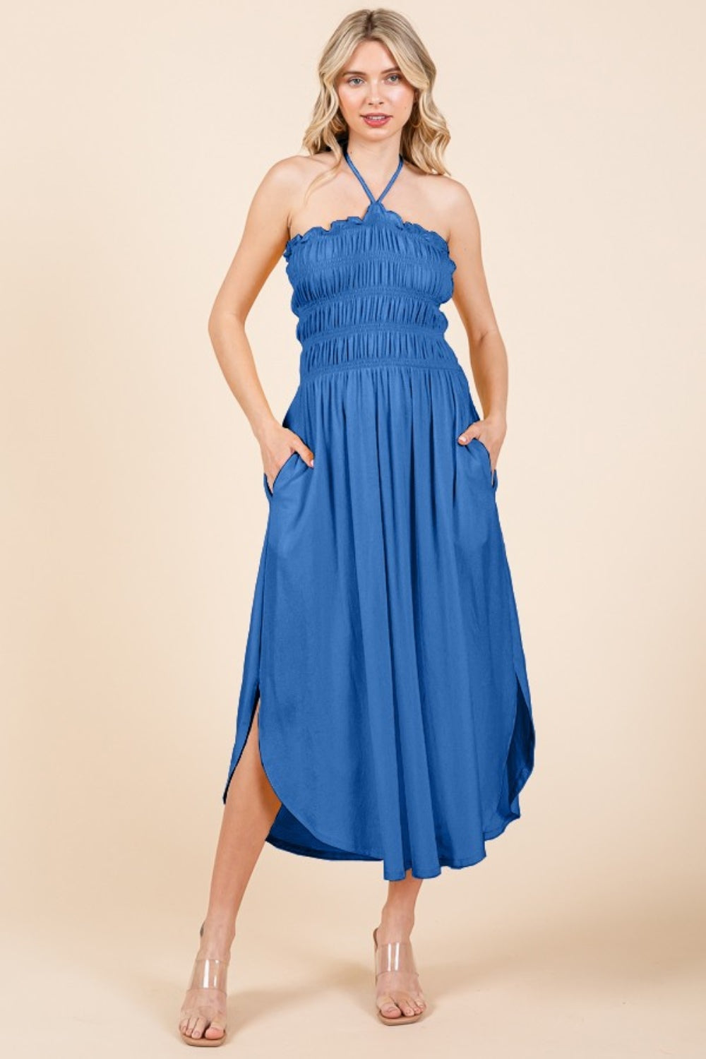 Culture Code Tie Back Shirring Dress with Pockets - Heritage Couture  