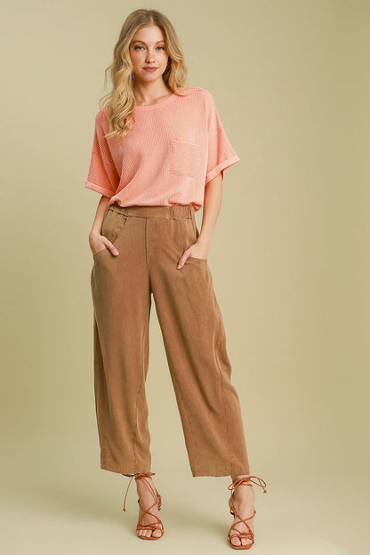 Umgee Elastic Waist Baggy Fit Pants with Pockets - Heritage Couture  