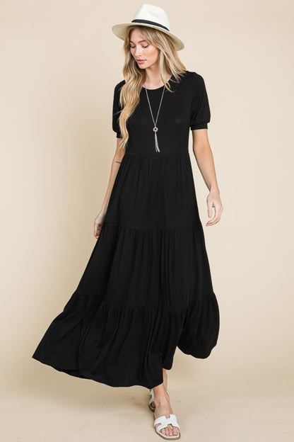 BOMBOM Short Sleeve Tiered Maxi Dress - Heritage Couture  