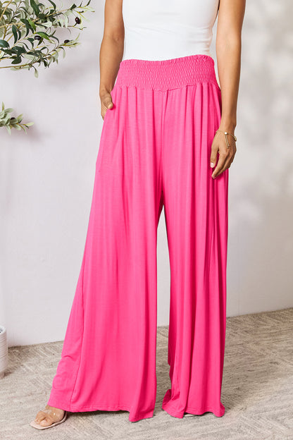 Basic Bae Full Size Smocked Wide Waistband Wide Leg Pants - Heritage Couture  