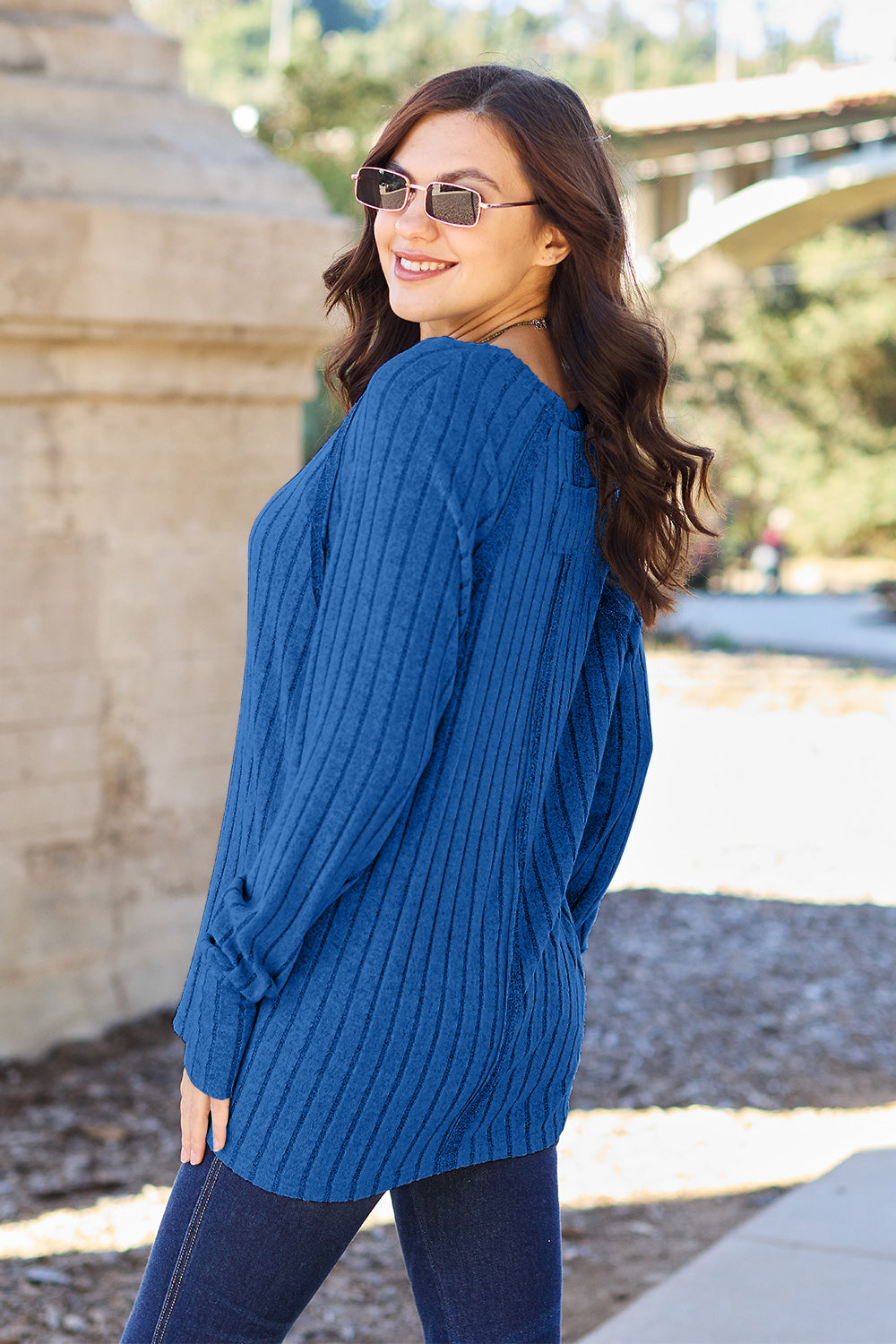 Basic Bae Full Size Ribbed Round Neck Long Sleeve Knit Top - Heritage Couture  