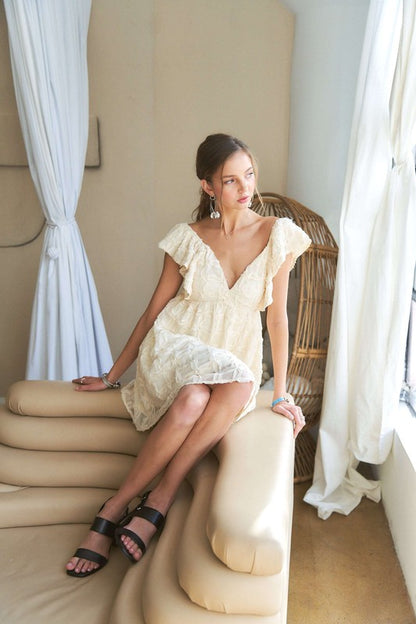 ADORA Tie Back V-Neck Ruffle Sleeve Dress - Heritage Couture  