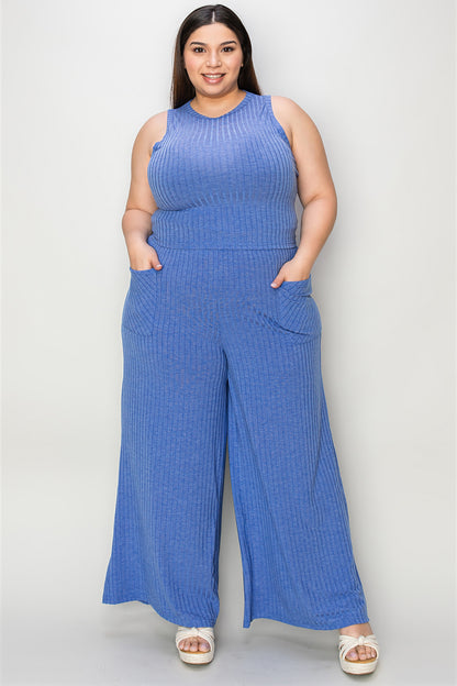 Basic Bae Full Size Ribbed Tank and Wide Leg Pants Set - Heritage Couture  