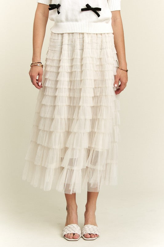 ADORA Elastic Waist Layered Mesh Midi Skirt - Heritage Couture  
