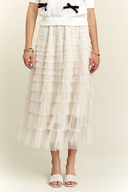 ADORA Elastic Waist Layered Mesh Midi Skirt - Heritage Couture  