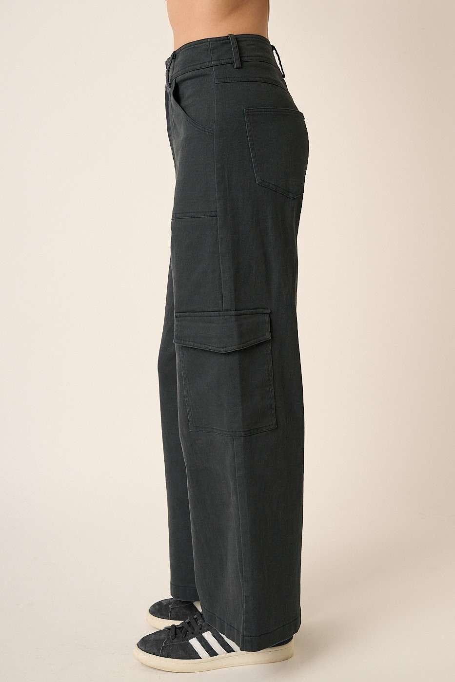 Mittoshop Wide Leg High Waist Pants with Cargo Pockets - Heritage Couture  