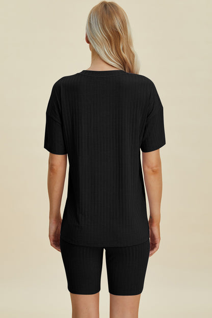 Basic Bae Full Size Ribbed V-Neck Short Sleeve Top and Shorts Set - Heritage Couture  