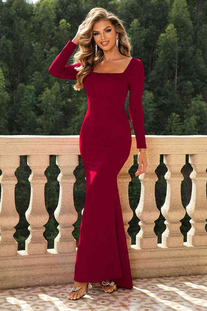 Square Neck Long Sleeve Dress - Heritage Couture  