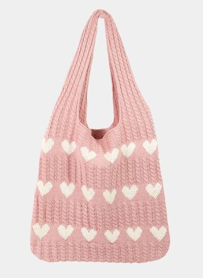 Fame Contrast Heart Crochet Tote Bag - Heritage Couture  