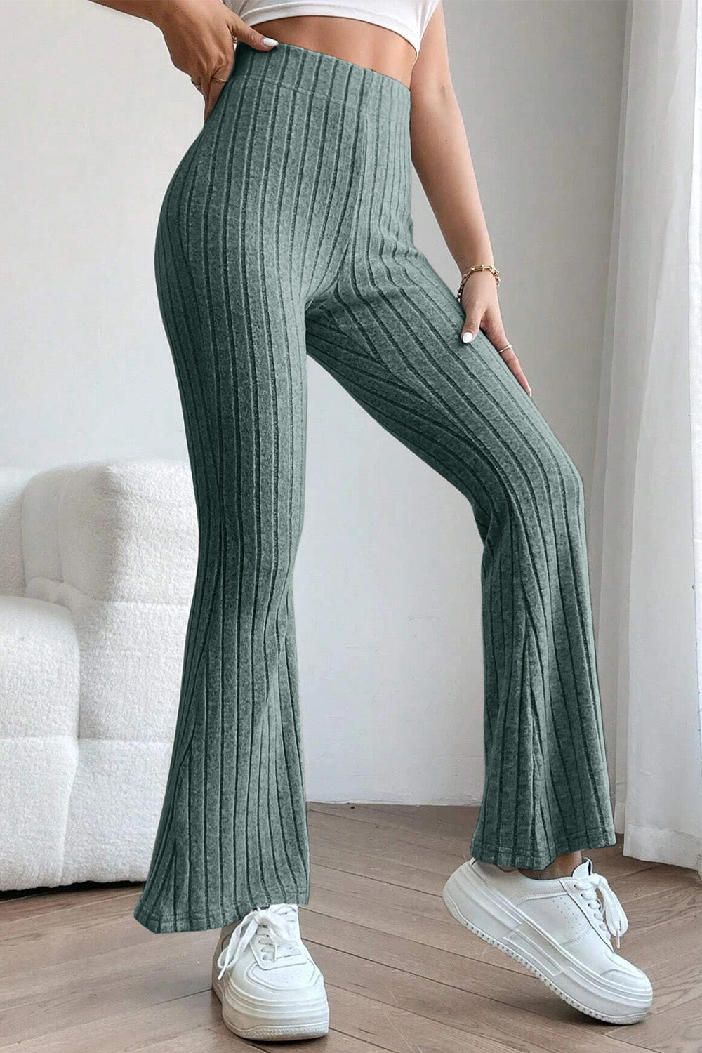 Basic Bae Full Size Ribbed High Waist Flare Pants - Heritage Couture  