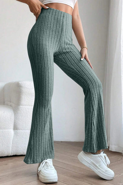 Basic Bae Full Size Ribbed High Waist Flare Pants - Heritage Couture  