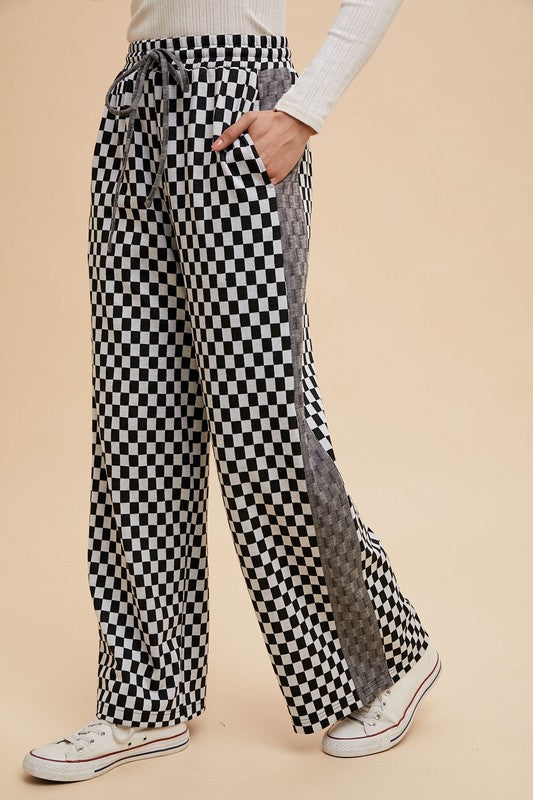 Annie Wear Drawstring Checkered Wide Leg Pants - Heritage Couture  