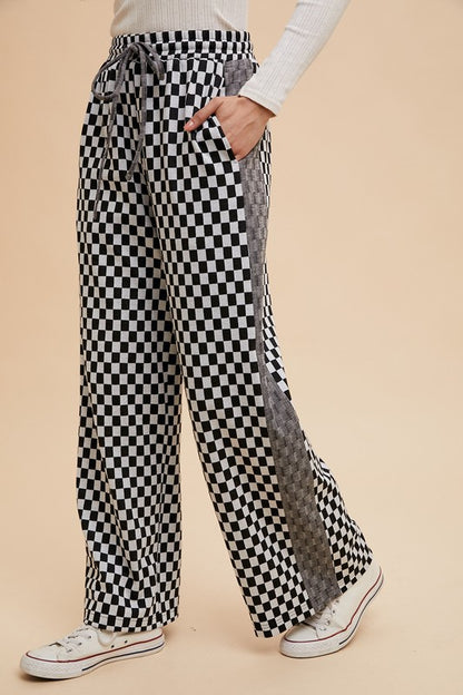 Annie Wear Drawstring Checkered Wide Leg Pants - Heritage Couture  