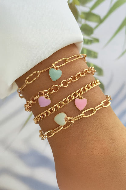 Gold Valentines Heart Multi Layer Adjustable Chain Bracelet - Heritage Couture  