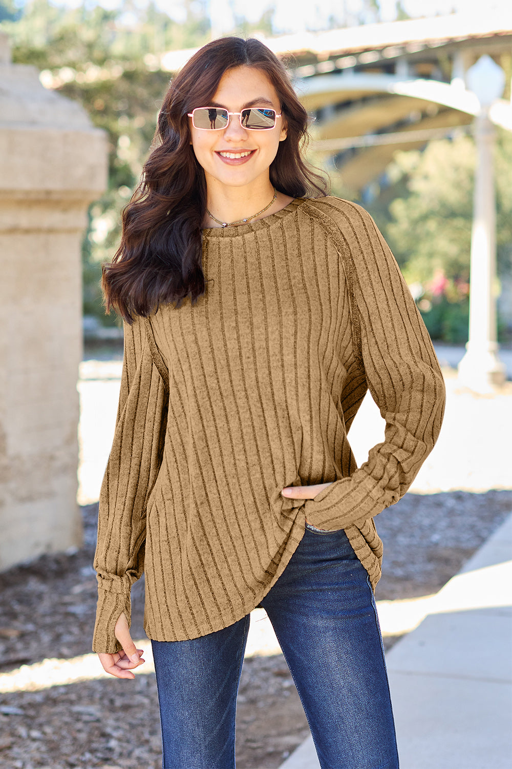 Basic Bae Full Size Ribbed Round Neck Long Sleeve Knit Top - Heritage Couture  