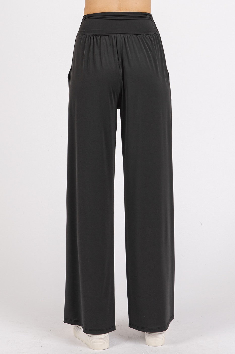 Mittoshop Stretch Banded Waist Wide Leg Pants with Pockets - Heritage Couture  