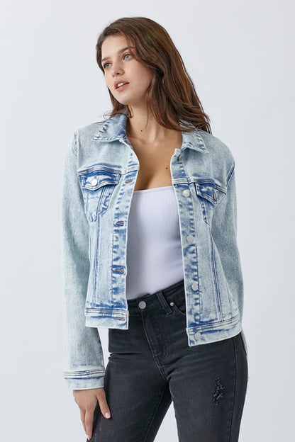RISEN Button Up Washed Denim Jacket - Heritage Couture  