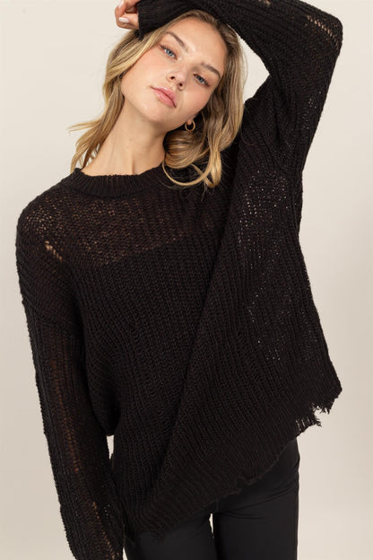 HYFVE Distressed Long Sleeve Knit Top - Heritage Couture  