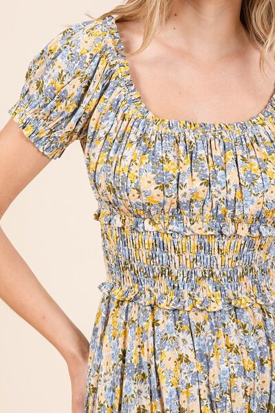 Mittoshop Flower Print Puff Sleeve Gathered Maxi Dress - Heritage Couture  