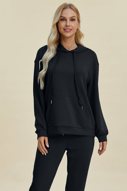 Basic Bae Full Size Air Scuba Drawstring Long Sleeve Hoodie with Kangaroo Pocket - Heritage Couture  