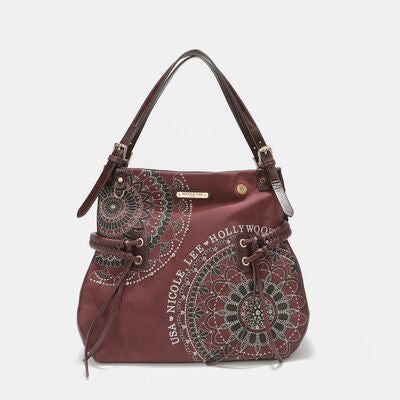 Nicole Lee USA Side Braided Tassel Inlaid Rhinestone Embroidery Hobo Bag - Heritage Couture  