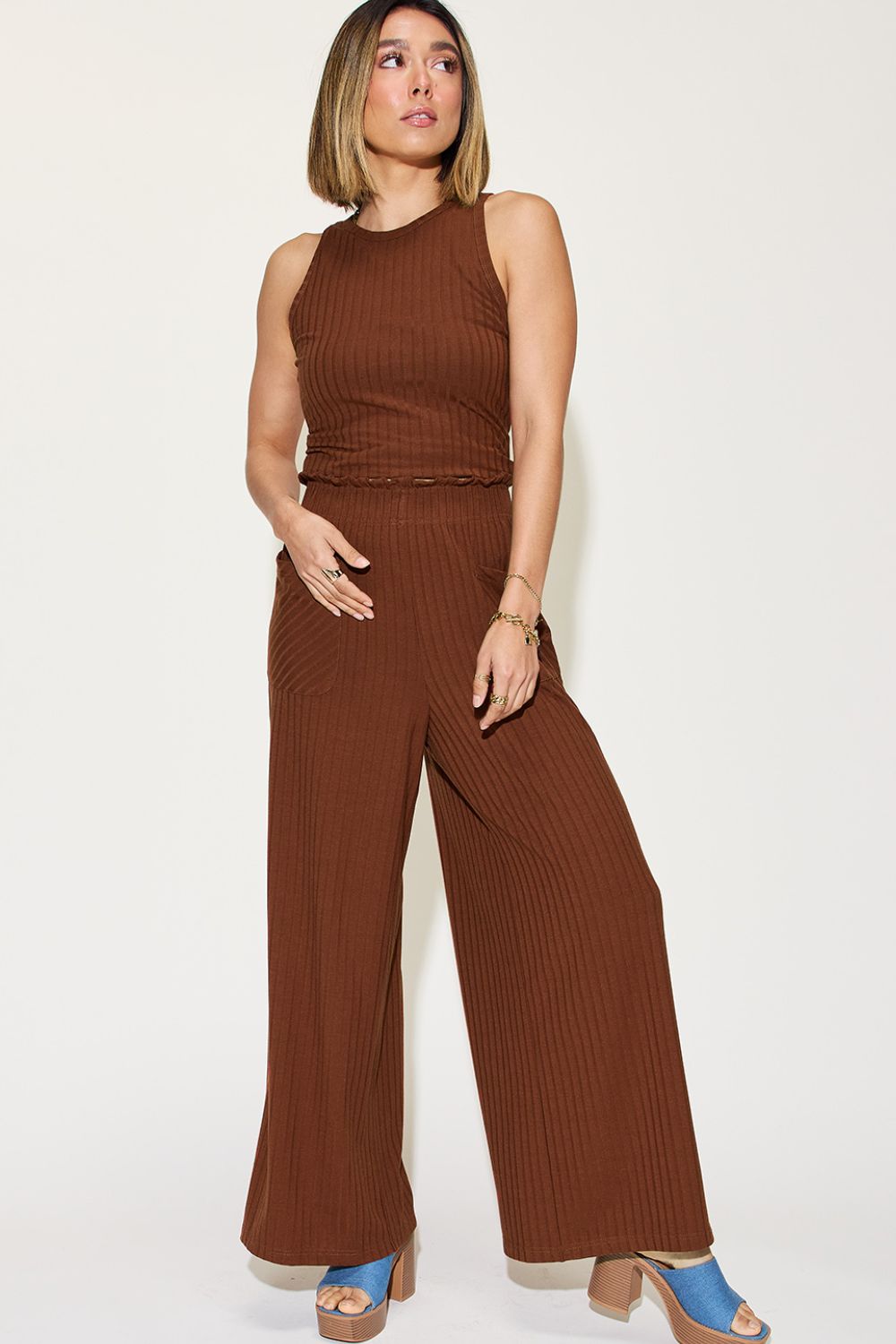 Basic Bae Full Size Ribbed Tank and Wide Leg Pants Set - Heritage Couture  