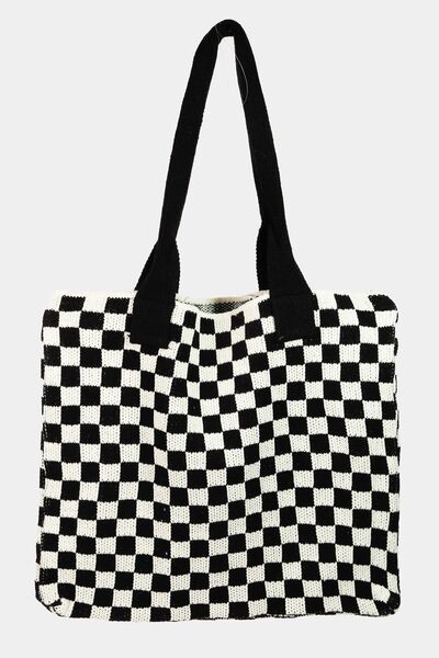 Fame Checkered Pattern Tote Bag - Heritage Couture  