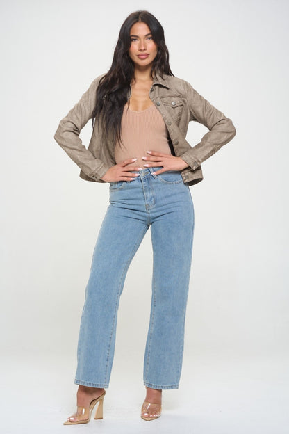 Coalition LA Button Down Cargo Vegan Leather Shacket - Heritage Couture  