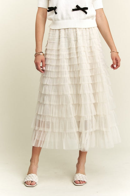 ADORA Elastic Waist Layered Mesh Midi Skirt - Heritage Couture  