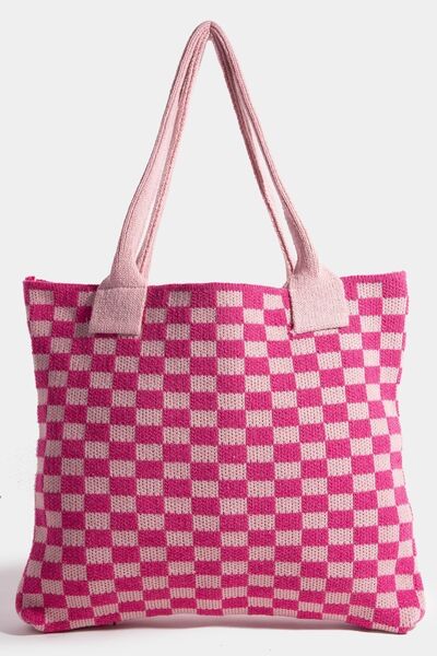 Fame Checkered Pattern Tote Bag - Heritage Couture  