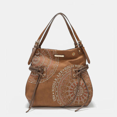 Nicole Lee USA Side Braided Tassel Inlaid Rhinestone Embroidery Hobo Bag - Heritage Couture  